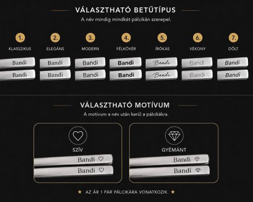 Egyedi gravírozott japán evőpálcika – minimalista névvel