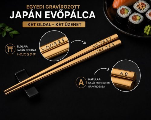 Egyedi gravírozott japán evőpálcika – Itadakimasu (いただきます), saját monogrammal