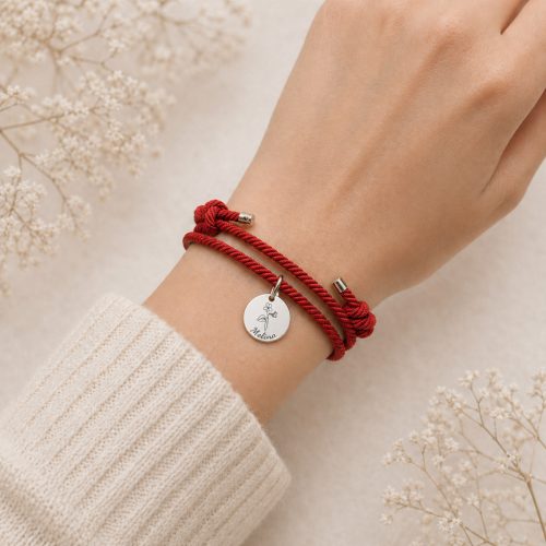 Születési virág karkötő saját névvel egyedileg gravírozott