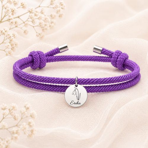 Születési virág karkötő saját névvel egyedileg gravírozott