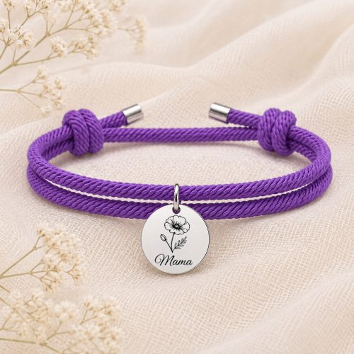 Születési virág karkötő saját névvel egyedileg gravírozott