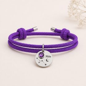   Zodiac csillagjegy karkötő születési kővel és egyedi név gravírozással