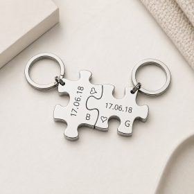   Páros puzzle kulcstartó – gravírozott névvel és dátummal