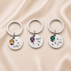   Zodiac csillagjegy kulcstartó születési kővel és egyedi név gravírozással 2 cm medál