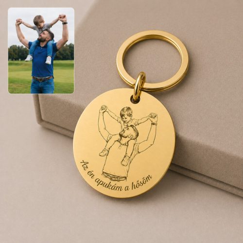Egyedi apás kulcstartó fotógravírozással – ajándék apáknak 3 cm medál