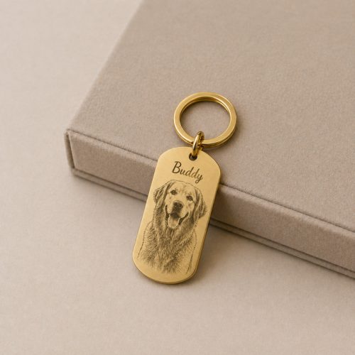 Egyedi gravírozott kisállat fotós neves  kulcstartó 
