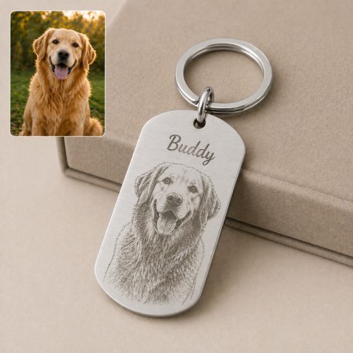 Egyedi gravírozott kisállat fotós neves  kulcstartó 