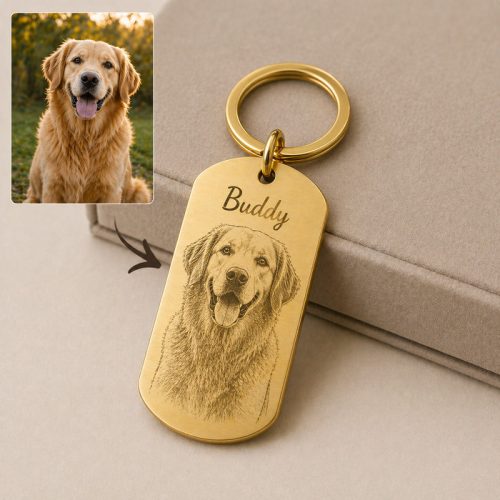 Egyedi gravírozott kisállat fotós neves  kulcstartó 