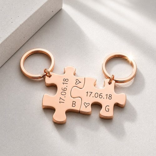 Páros puzzle kulcstartó – gravírozott névvel és dátummal