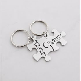   Személyre szabott páros puzzle kulcstartó, dátummal és üzenettel