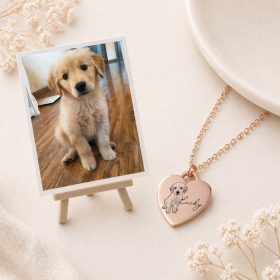   Egyedi fotós kisállat nyaklánc – gravírozott szív medál névvel