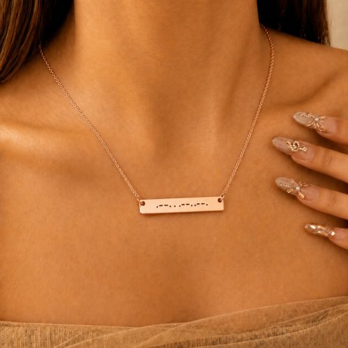 Egyedi gravírozott titkos üzenet női nyaklánc– Morse kóddal