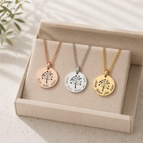 Egyedi családfa nyaklánc gravírozott nevekkel