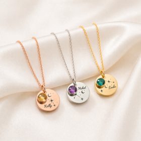   Zodiac csillagjegy nyaklánc születési kővel és egyedi név gravírozással