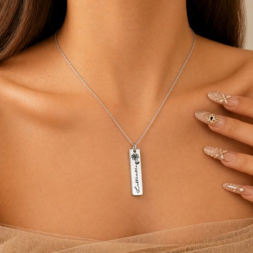 Gravírozott születési virág nyaklánc névvel