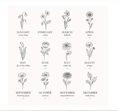 Gravírozott születési virág nyaklánc névvel