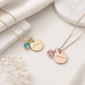 Egyedi gravírozott neves nyaklánc születési kővel