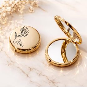 Gravírozott neves sminktükör virág mintával