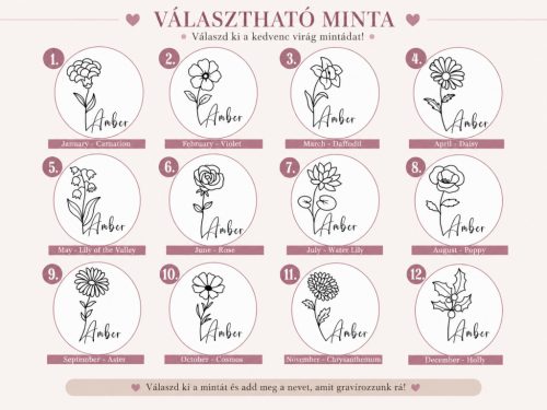 Gravírozott neves sminktükör virág mintával